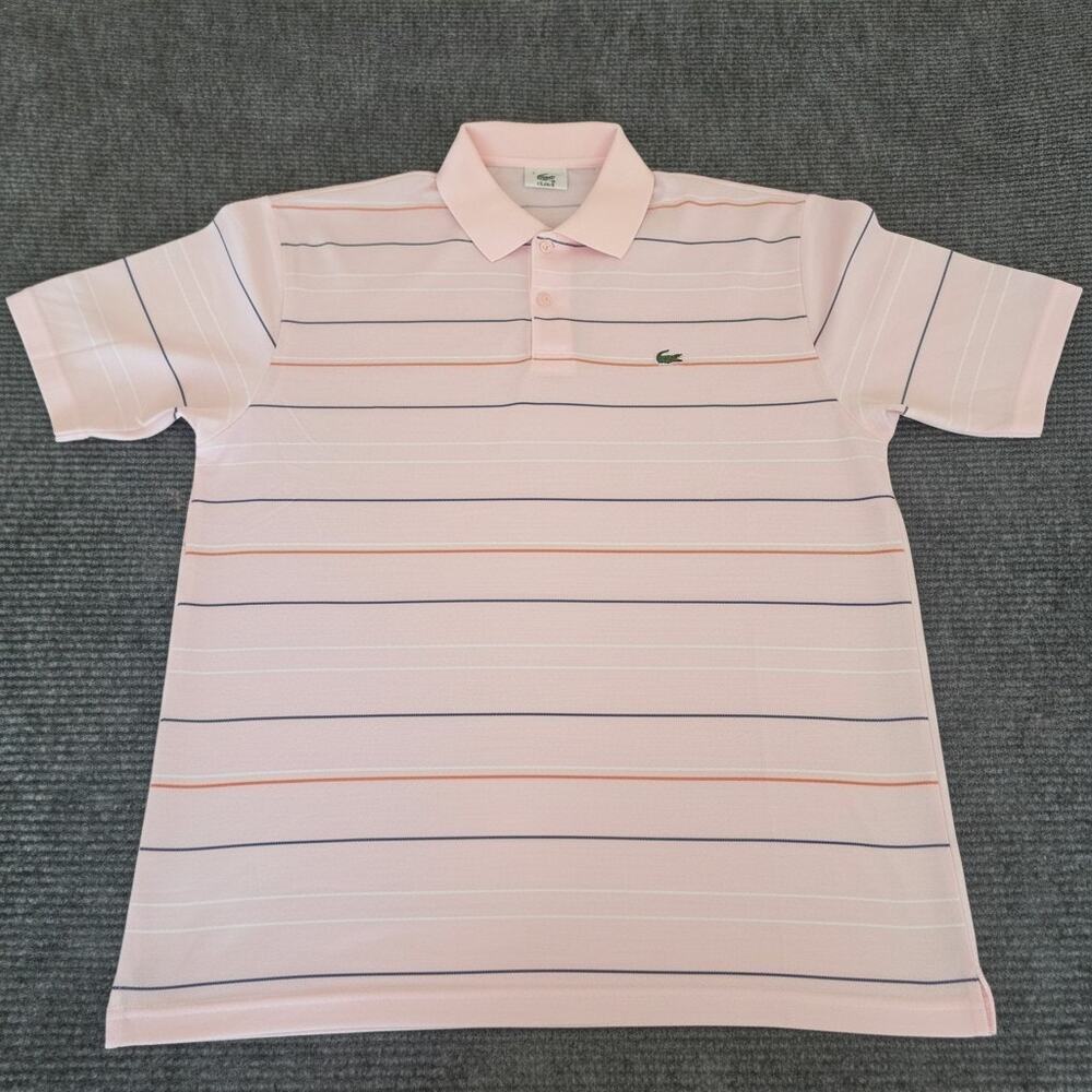 Vintage Chemise Lacoste Men's Size 7 Pink Multi-Strip Short Sleeve Polo